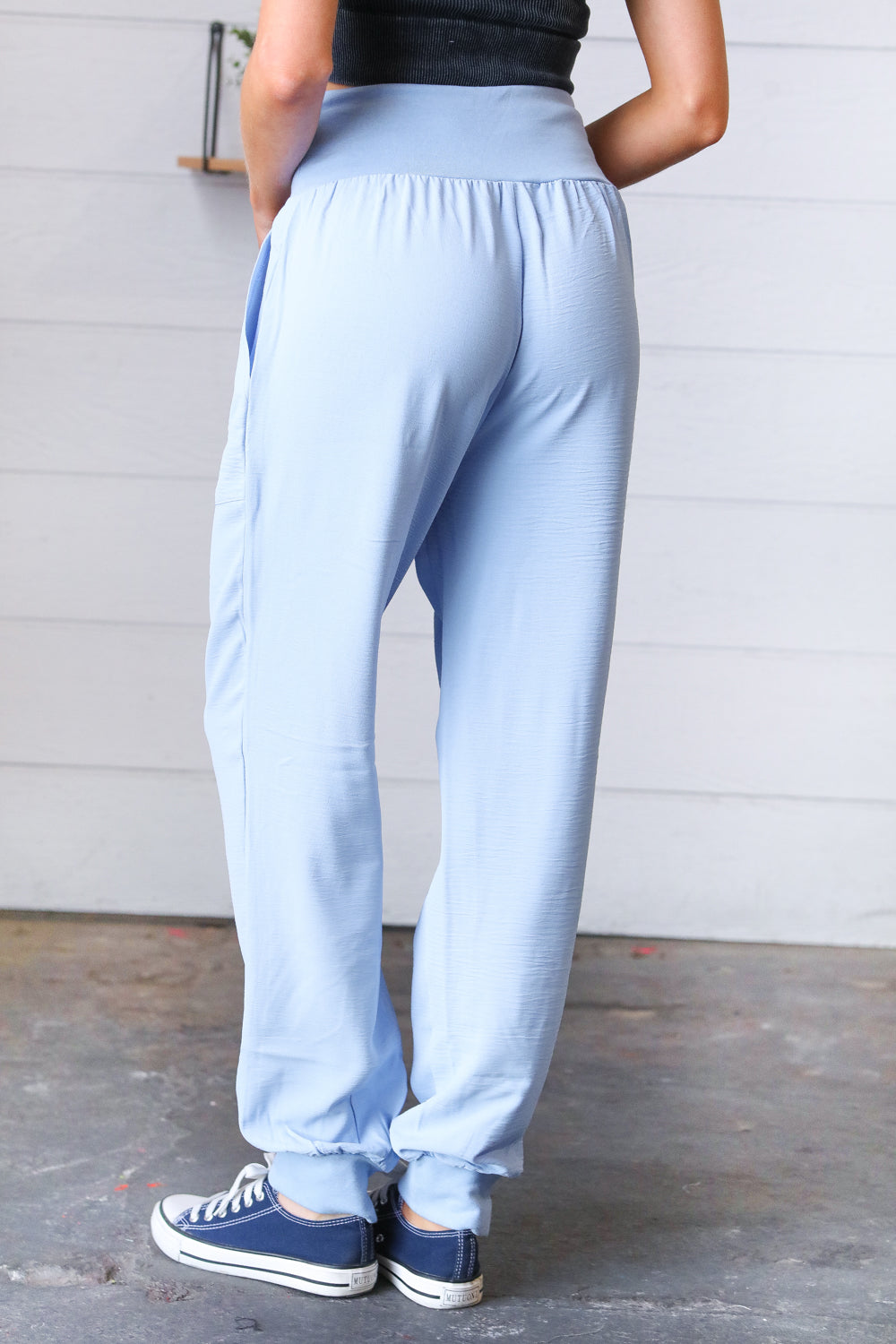 Spring Blue Woven Airflow Wide Waistband Jogger