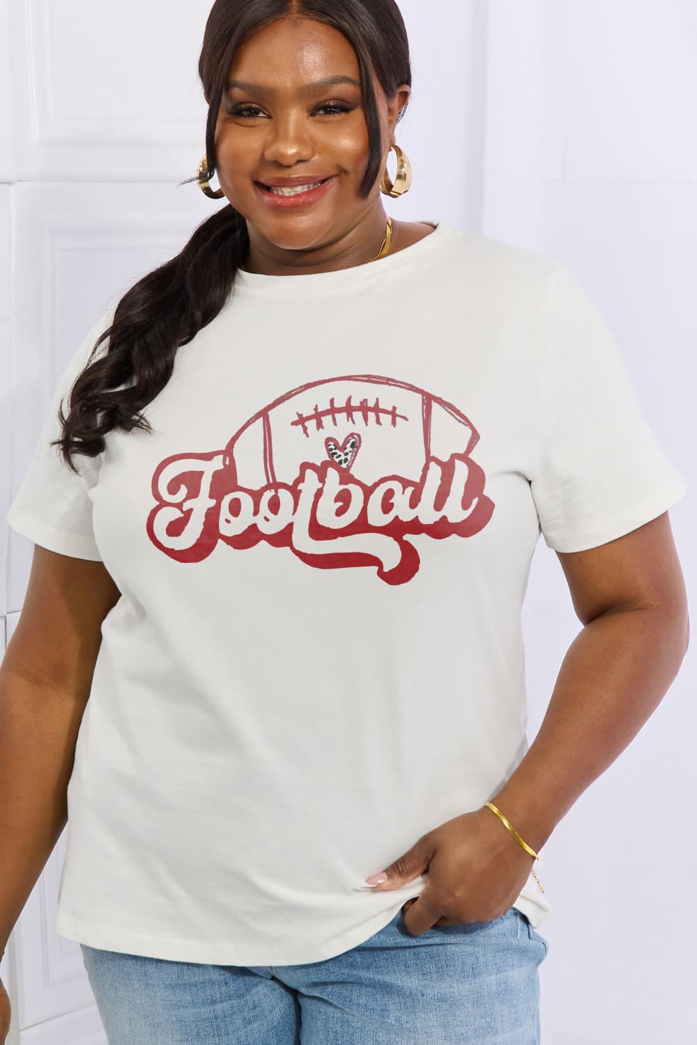 Simply Love Full Size FOOTBALL Graphic Cotton Tee