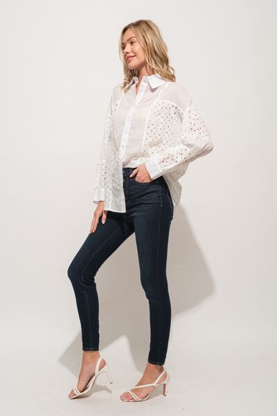 And The Why Eyelet Long Sleeve Button Down Shirt
