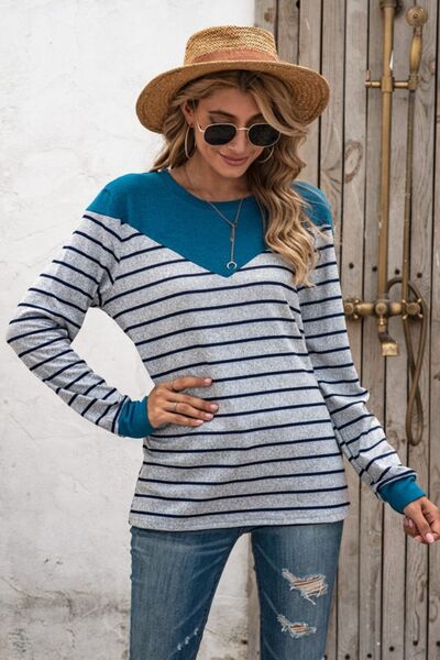 Striped Round Neck Long Sleeve T-Shirt