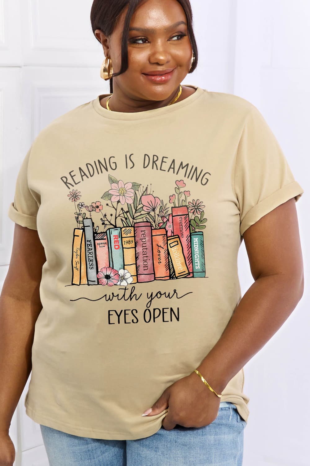 Simply Love Full Size READING IS DREAMING WITH YOUR EYES OPEN Graphic Cotton Tee