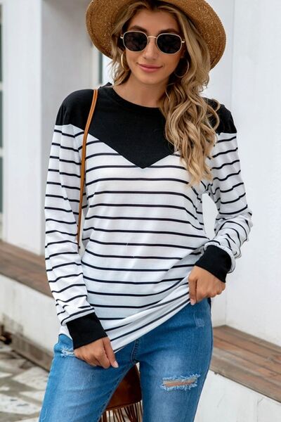 Striped Round Neck Long Sleeve T-Shirt