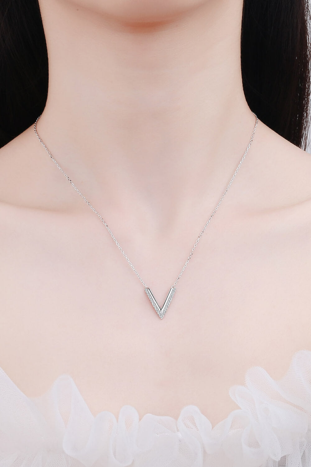 Sterling Silver V Letter Pendant Necklace